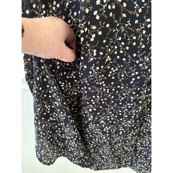 Vintage Contempo Casuals Black Floral Sleeveless Button Front Midi Dress - Picture 5 of 11